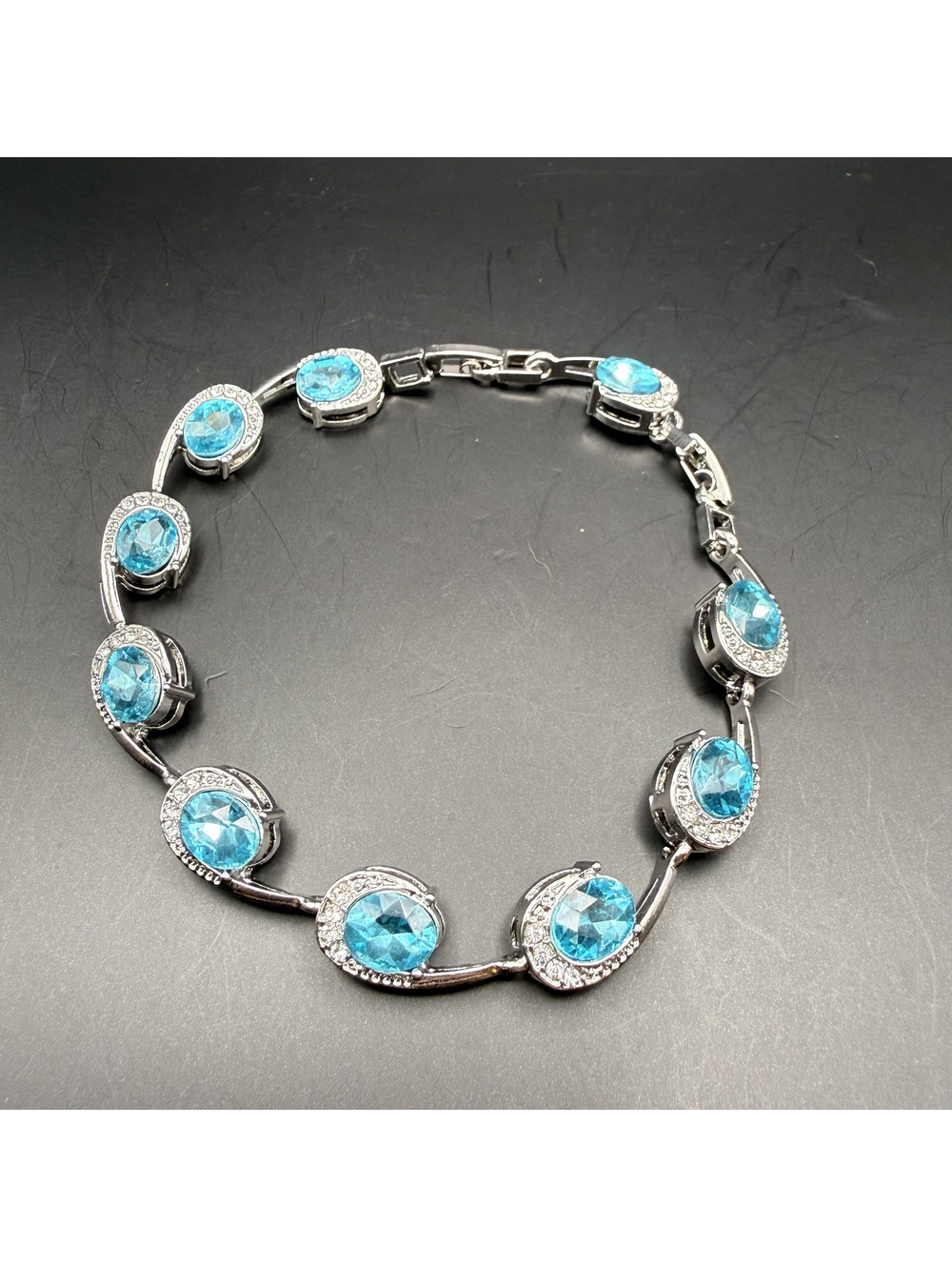 candy+clover aqua ocean wave crystal silver tone statement bracelet